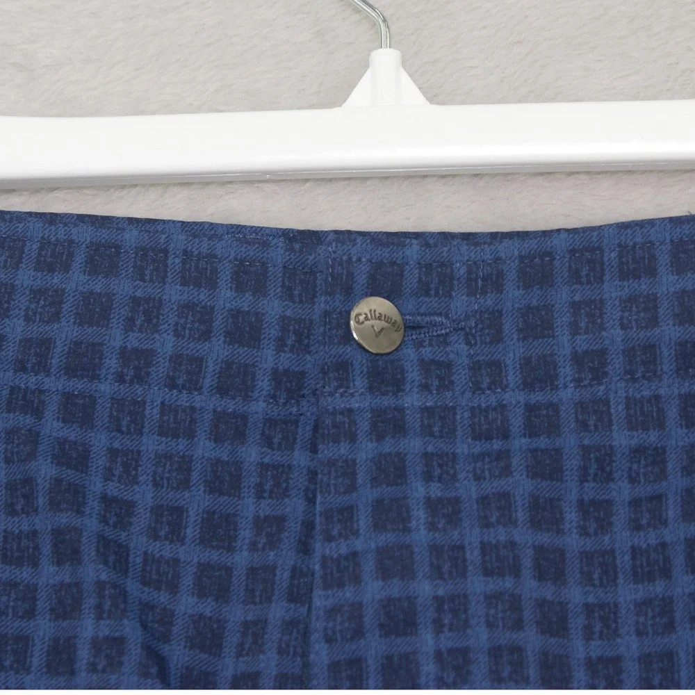 Callaway‎ Mens Blue Grid Print Stretch Golf Shorts Size 38 Flat Front Athletic